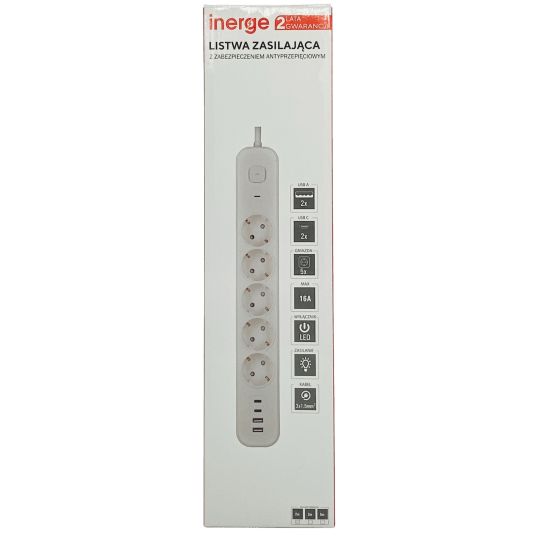 Listwa zasilająca INERGE 5-gniazdowa 3m PSS-0531-03-W